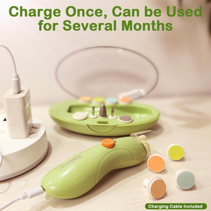 FANSIDI Rechargeable Baby Nail File with 8100RPM Motor, Stepless Speed Control, Pressure-Stop Safety, Type-C Charging, Quiet Electric Nail Trimmer for Newborns, Toddlers & Adults, Fresh Mint Green - Image 2
